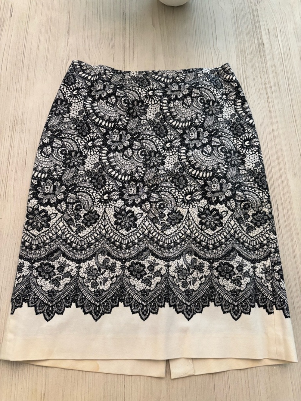 Talbots Black and ivory Lace-Print cotton Pencil Skirt